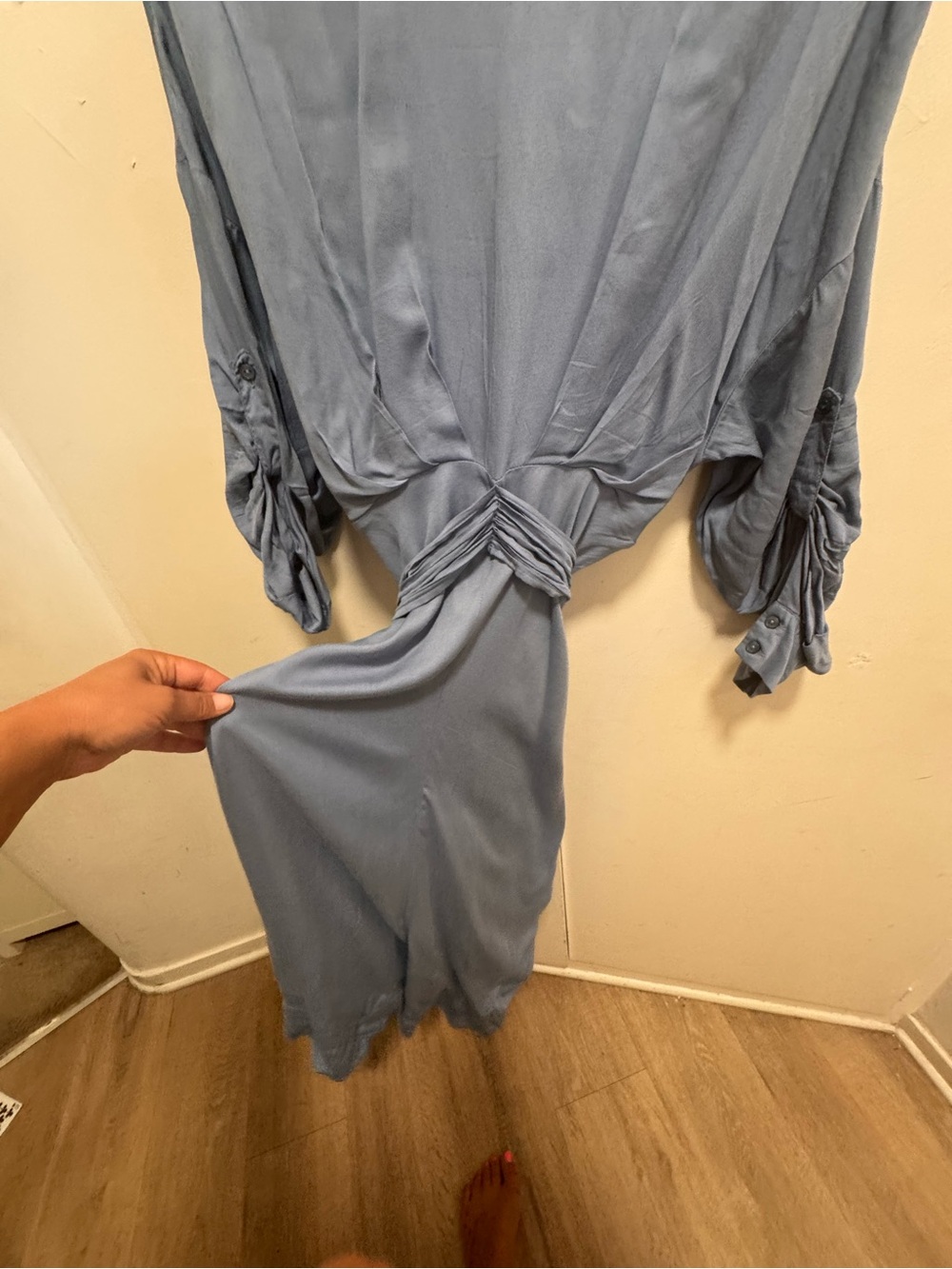 Knot-Front Midi Dress in Dusty Blue
